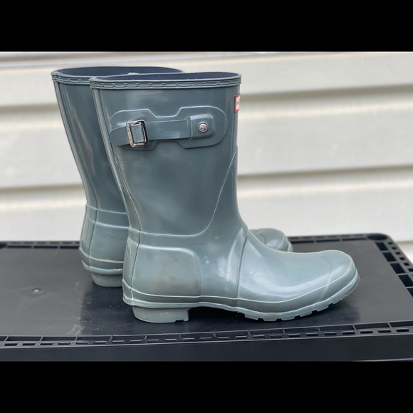 Hunter Original Short Gloss Grey Rain Boots with Hunter sock liner Women size 10 - Picture 7 of 9
